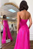 Niulatu Pink Strapless Keyhole Pleated A-Line Prom Formal HZ1007