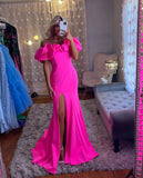 Hot Pink Off the Shoulder Mermaid Long Formal Dress with HZ0308