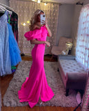 Hot Pink Off the Shoulder Mermaid Long Formal Dress with HZ0308