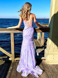 Niulatu Mermaid Spagehtti Straps Lilac Lace Sequin Long Prom Dress Evening Dress HZ1007