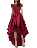Niulatu Shoulder Prom Dresses High Low Formal Gowns Evening Dress Lace Appliques HZ1007