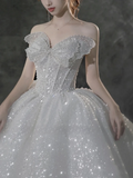 Niulatu Ball Gown Strapless Beaded Sequin Prom Dress Wedding Dress with Butterfly HZ0113