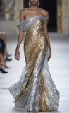 Niulatu Sequins Off The Shoulder Mermaid Evening Dress Long Prom Dress HZ1007