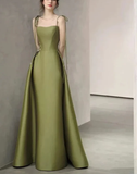 Niulatu Straps Satin Prom Dress A-line Simple Floor Length Evening Gown HZ1007