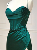 Niulatu Sweetheart Neck Satin Long Prom Dress Green Evening Dresses HZ1007