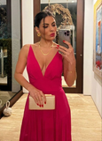 Niulatu A-line Deep V Neck Long Evening Dress HZ1007