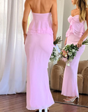 Niulatu Pink Sweetheart Neck Chiffon Ruffle Evening Dress Cute Prom Dress HZ1007