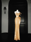 Niulatu Gold Sequin Strapless Mermaid Prom Dress Long Evening Dress HZ1007