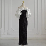 Niulatu Black And White Evening Dress With Ruffles Formal Dress HZ1007