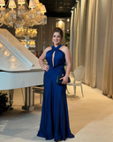 Niulatu Halterneck Pleated Mermaid Long Prom Dress Evening Dress HZ1007