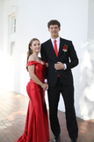 Niulatu Off The Shoulder Prom Dress With Split Red Evening Gown HZ1007