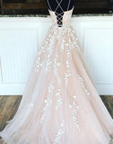 Niulatu ivory long prom dress with lace appliques HZ0113