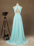 Niulatu Floor Length Prom Dresses A-Line Halter Open Back HZ1007