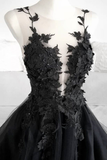 Niulatu Black Lace Tulle Long Prom Dress Black Evening Dress HZ0113
