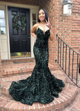 Niulatu Mermaid Glitter Prom Dress Long Evening Gowns Dark Green Women Formal Dresses HZ1007