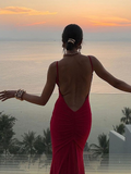Niulatu Backless Red Mermaid Evening Dress Long Prom Dress HZ1007