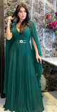 Niulatu A-line V Neck Prom Dress Green Evening Dress Reception Dress HZ1007