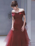 Niulatu Off Shoulder Evening Dress with Bow Burgundy Prom Dress HZ1007