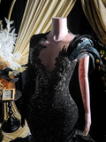 Niulatu Sequins Rhinestone Applique Long Sleeve Mermaid Prom Dress Evening Dress HZ1007