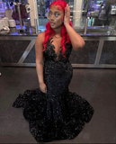 Niulatu Sequins Mermaid Evening Dress Black Evening Gown HZ1007