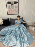 Niulatu Long Prom Dress A-Line Short Sleeve Evening Dress HZ1007