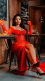 Niulatu Red Evening Dress With Slit Gala Dress HZ1007