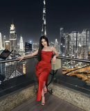 Niulatu Red Strapless Sheath Evening Dress Red Party Gown HZ1007