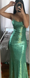 Niulatu Green Sequins Mermaid Prom Dress Green Evening Dress HZ1007