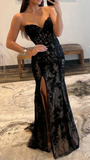 Niulatu Evening Dress Sexy Strapless Sweetheart Lace Slit Mermaid Prom Dress HZ1007
