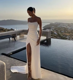 Niulatu White Strapless Prom Dress White Evening Dress HZ1007