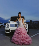 Niulatu Pink Beaded Mermaid Prom Dress Long Evening Dress HZ0113