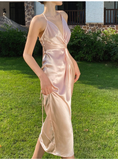 Niulatu Halter V Neck Party Dress Champagne Gold Prom Evening Dress HZ1007