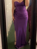 Niulatu Purple Strapless Slit Satin Prom Evening Dress HZ1007