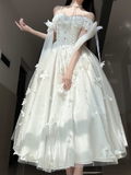 Niulatu White Spaghetti Straps Tulle Lace Butterfly Appliques Prom Dress Evening Dress HZ1007