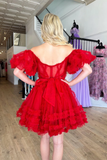Niulatu Off-the-Shoulder Ruffles Puff Sleeves Homecoming Dress,Party Dress HZ0113