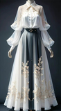 Niulatu White Tulle Lace Appliques Long Sleeves Prom Dress A Line Evening Dress HZ1007