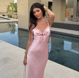 Classy Pink Mermaid Straps Satin Prom Dresses Formal Summer Wedding Guest Dresses Wedding Guest Outfits HZ1214
