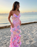 Niulatu Spaghetti Straps V Neck Chiffon Print Prom Dress,Charming Evening Dress HZ1007