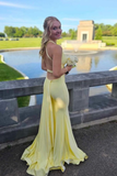 Niulatu V-Neck Yellow Open Back Mermaid Long Prom Evening Dress HZ1007