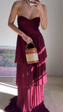 Niulatu Strapless Chiffon Pleated Tiered Long Evening Dress A Line Prom Dress HZ1007