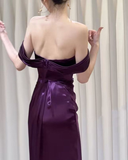 Niulatu Satin Off Shoulder Long Evening Dress Satin Prom Dress HZ1007
