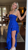 Niulatu Royal Blue Long Prom Dress Strapless Ruffle Layered Party Evening Gown HZ1007