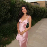 Classy Pink Mermaid Straps Satin Prom Dresses Formal Summer Wedding Guest Dresses Wedding Guest Outfits HZ1214