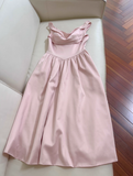 Niulatu Pink A Line Straps Pleated Satin Homecoming Dress HZ0113