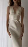Niulatu Deep V Neck Sheath Backless Evening Dress Formal Prom Dress HZ1007
