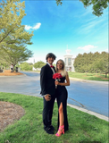 Niulatu Black Sheath Prom Dress With Split Black Evening Dress HZ1007