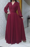 Niulatu A-line Pure Color V Neck Floor Length Evening Dresses HZ1007