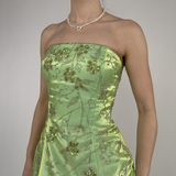 Niulatu Green Satin Beaded A Line Prom Dress Evening Dress HZ1007