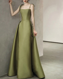 Niulatu Straps Satin Prom Dress A-line Simple Floor Length Evening Gown HZ1007