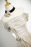 Niulatu Champagne Off The Shoulder Satin Prom Dress Mermaid Evening Gown HZ1007